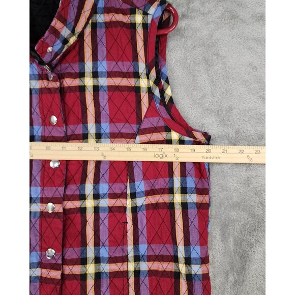 Rebecca Malone Vest Womens Medium Red Plaid Quilted Snap On Sleeveless Vintage - Picture 5 of 11